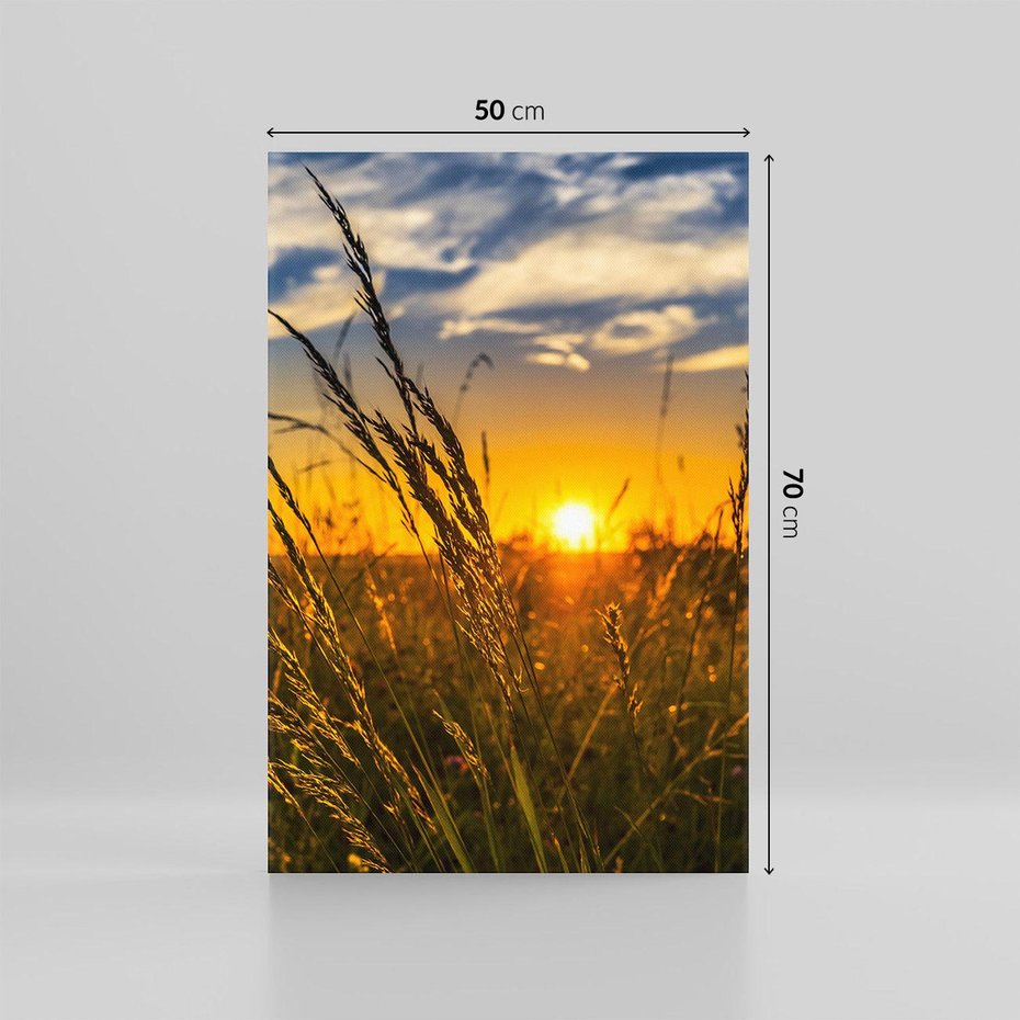 Obraz na płótnie 50x70 - "Zachód Słońca, Łąka - Magiczna Aura - zachód, słońca