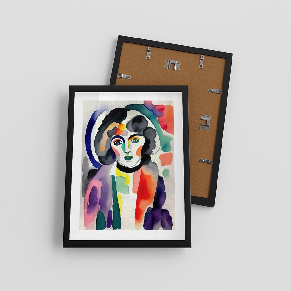 Plakat w ramie 30x40 - Subtelne Akwarelowe Ulotności - abstrakcyjny akwarelowy portret kobiety, rozmyte farby - rama czarna