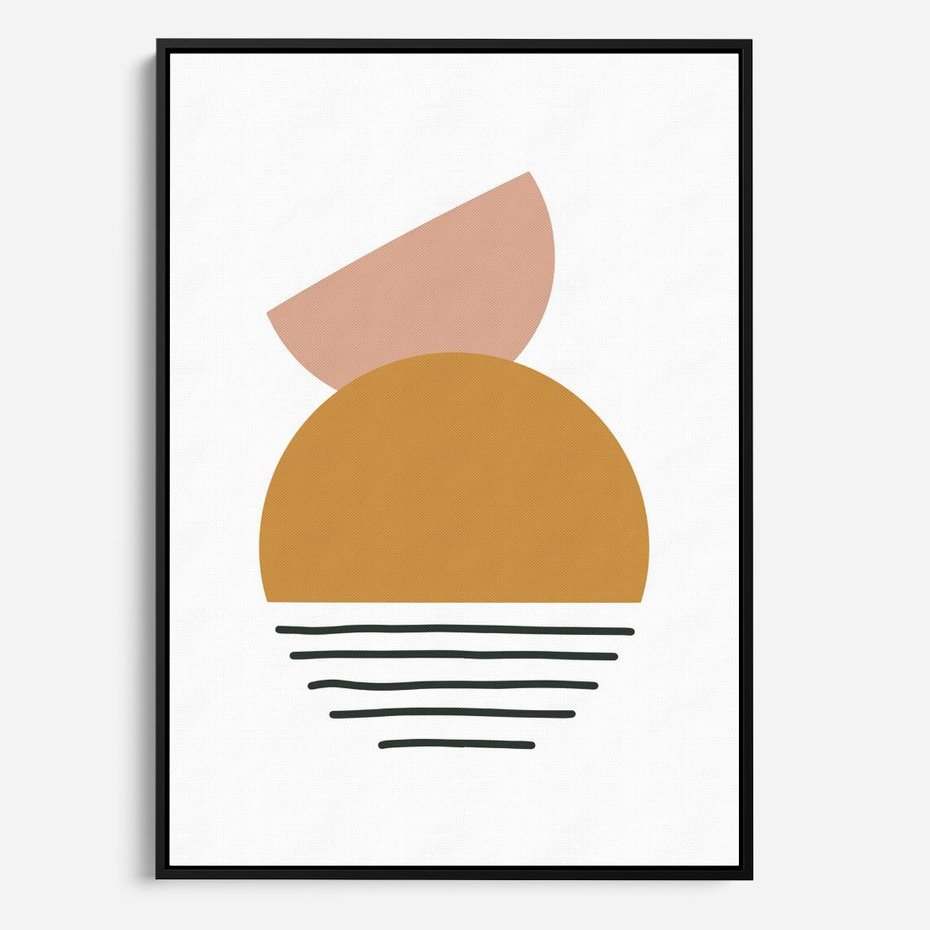 Obraz w ramie 70x100 - Kolory Przyszłości - kompozycja kół i kresek, ciepłe kolory - rama czarna