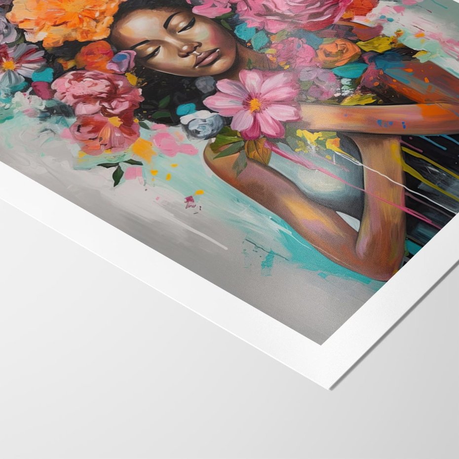 Plakat bez ramy 30x40 - Z Głową w Kwiatach - obraz olejny, sztuka nowoczesna