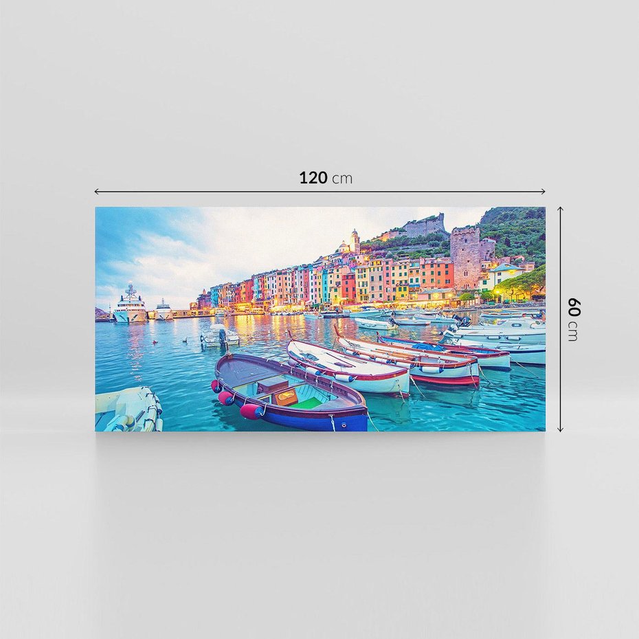 Obraz na płótnie 120x60 - Tańczące kolory zachodu - nadmorskie kolorowe miast, kolorowe budynki na brzegu