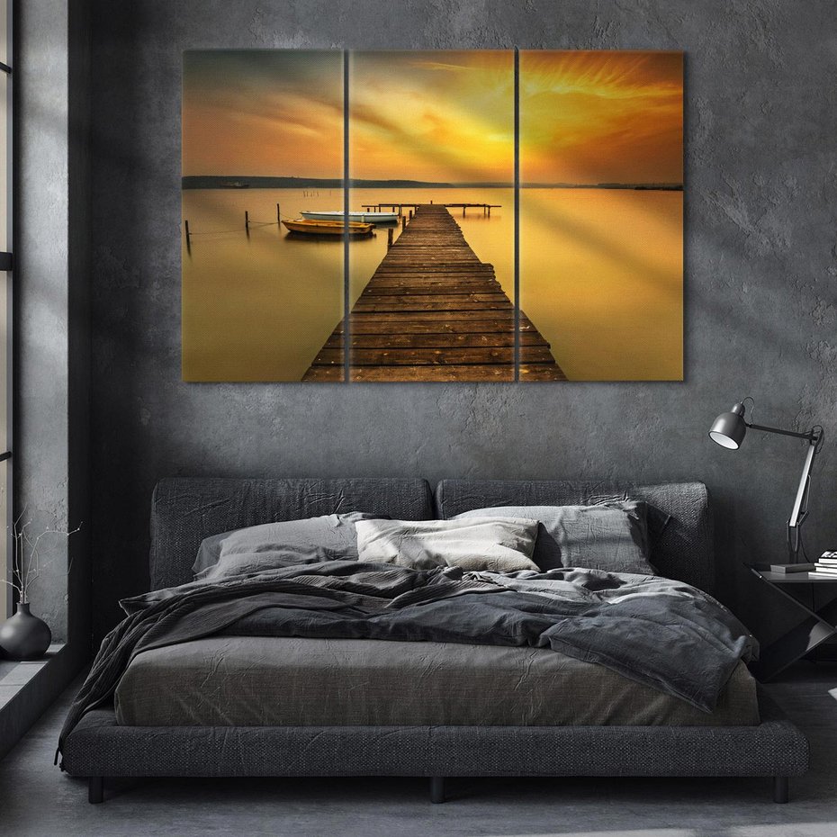 Obraz na płótnie 120x80 - Zachód słońca nad jeziorem: Piękno natury - zachód, słońca