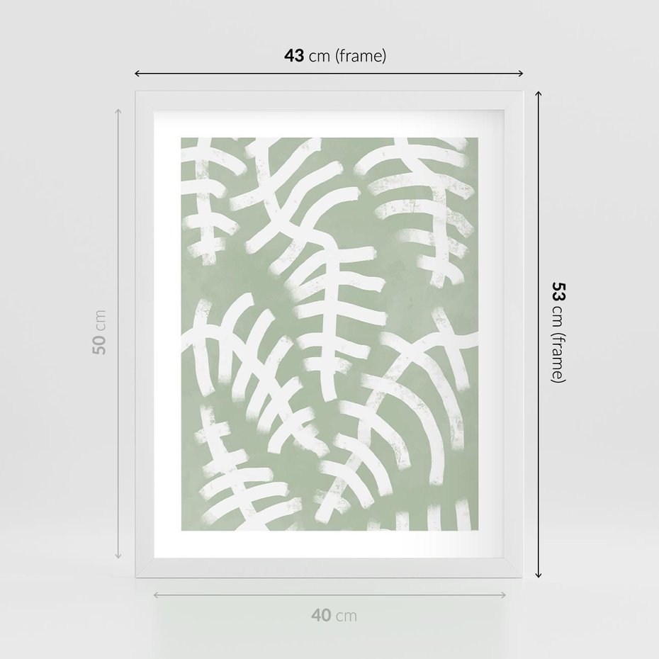 Plakat w ramie 40x50 - Oaza Zieleni - zielona abstrakcja, zgaszona zieleń - rama biała