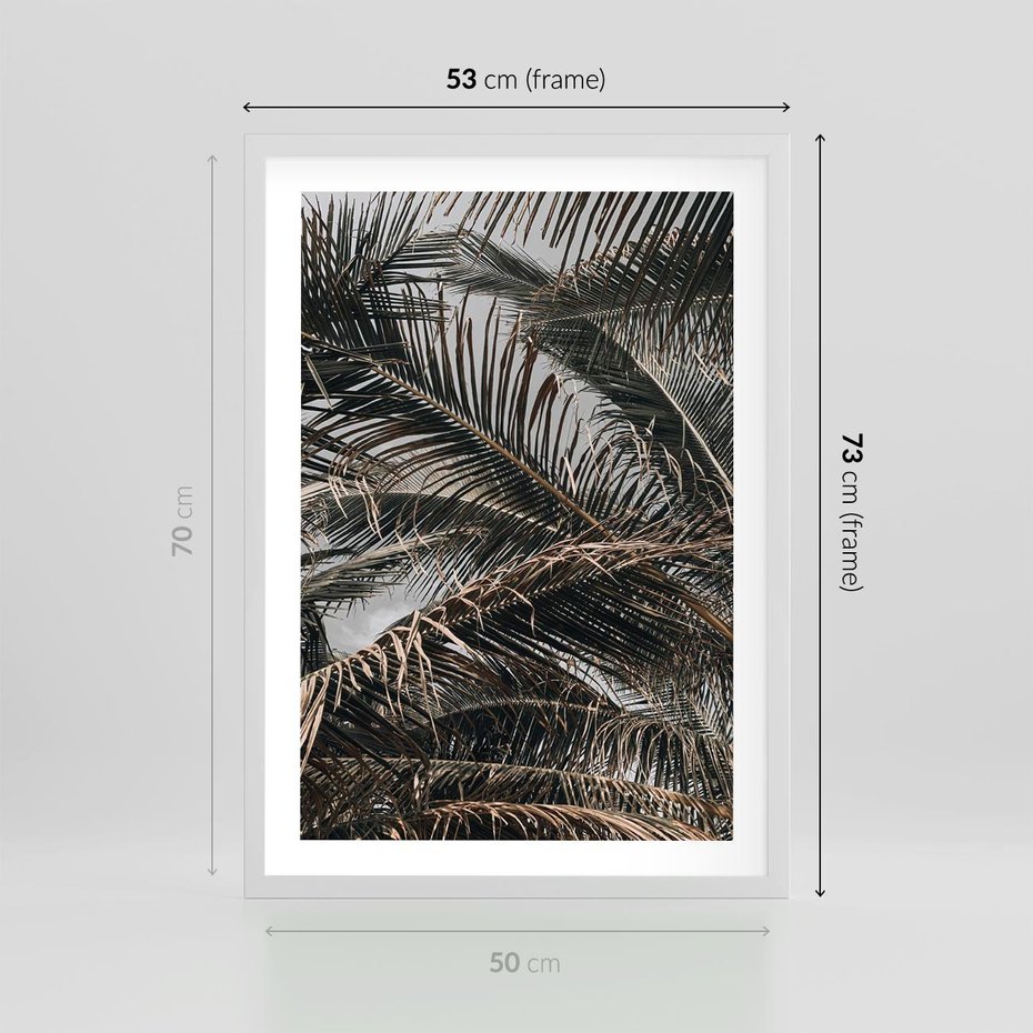 Plakat w ramie 50x70 - Liściaste Palmy - palmy, drzewa palmowe - rama biała