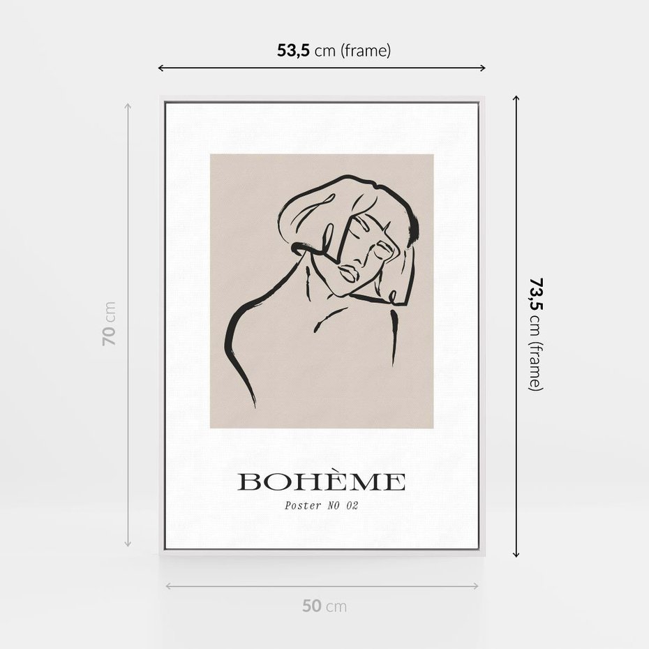 Obraz w ramie 50x70 - Echa Nieznanych Konturów - boho plakat, typografia - rama biała