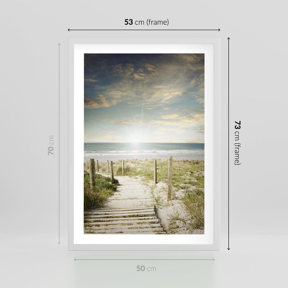 Plakat w ramie 50x70 - Błękitne morze na pomostach - morze, pomost - rama biała