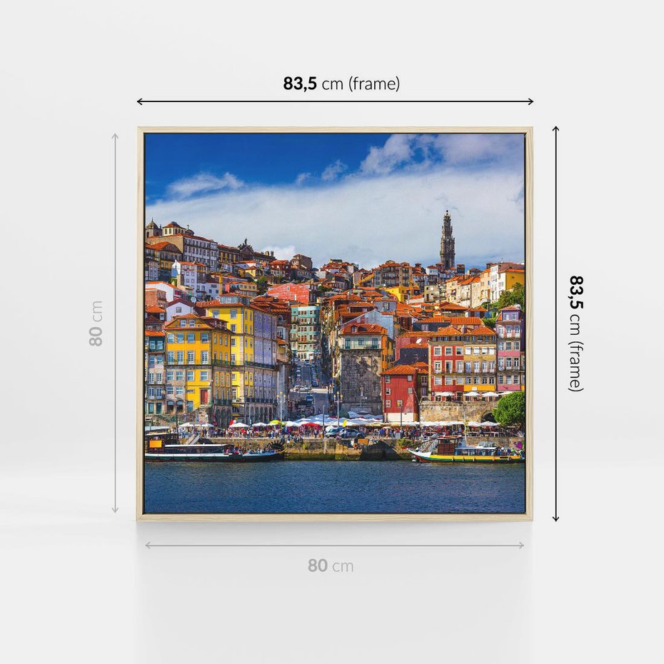 Obraz w ramie 80x80 - Kolorowa Przystań - nadmorskie miasto, kolorowe budynki - rama drewno