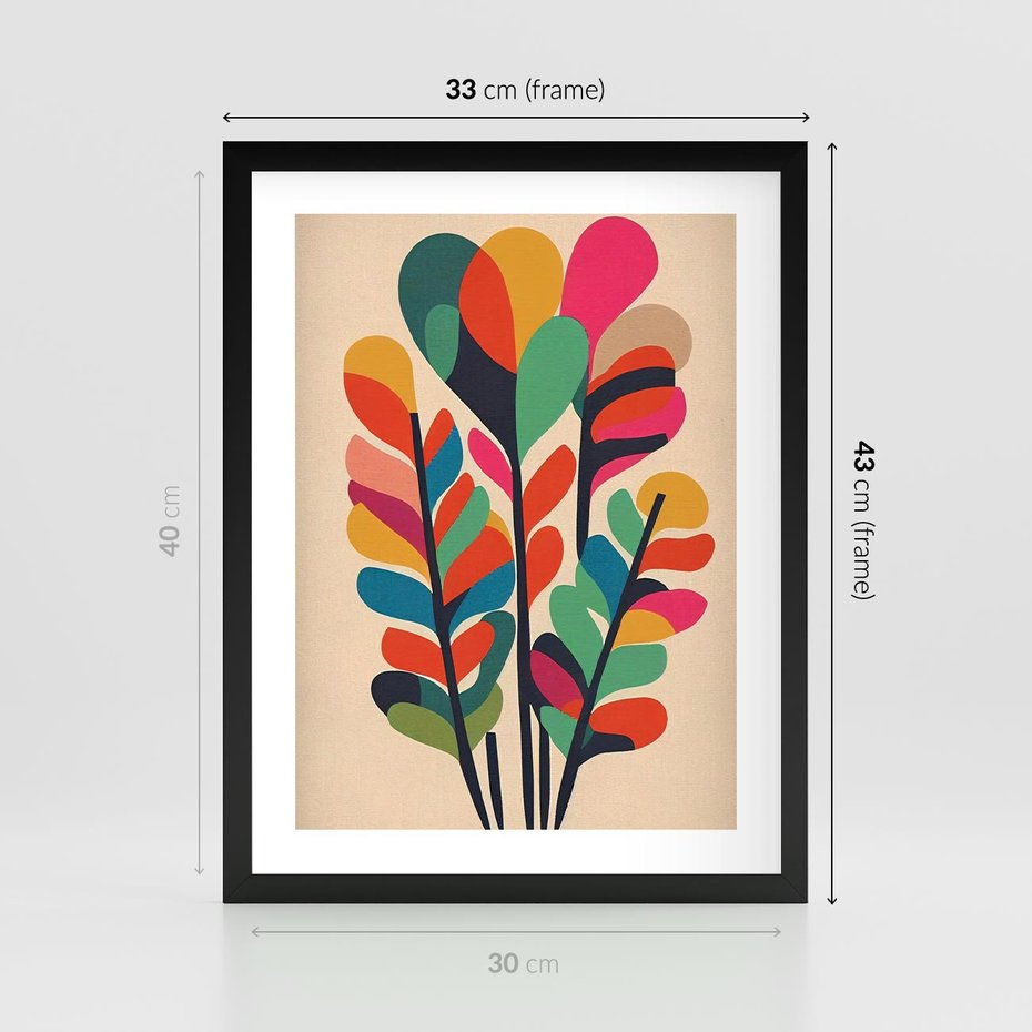 Plakat w ramie 30x40 - Symfonia Wzrokowych Impresji - abstrakcyjny kolorowy tęczowy obraz, inspiracje roślinne - rama czarna