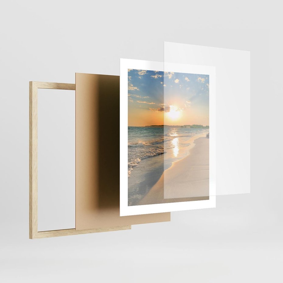 Plakat w ramie 40x50 - Zachód słońca na plaży - plaża, zachód - rama drewno