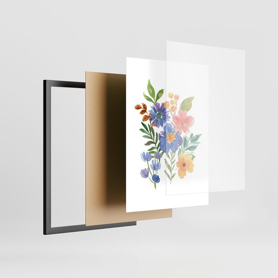 Plakat w ramie 50x70 - Kwiatowe Opowieści - akwarelowe polne kwiaty, minimalistyczna sztuka - rama czarna