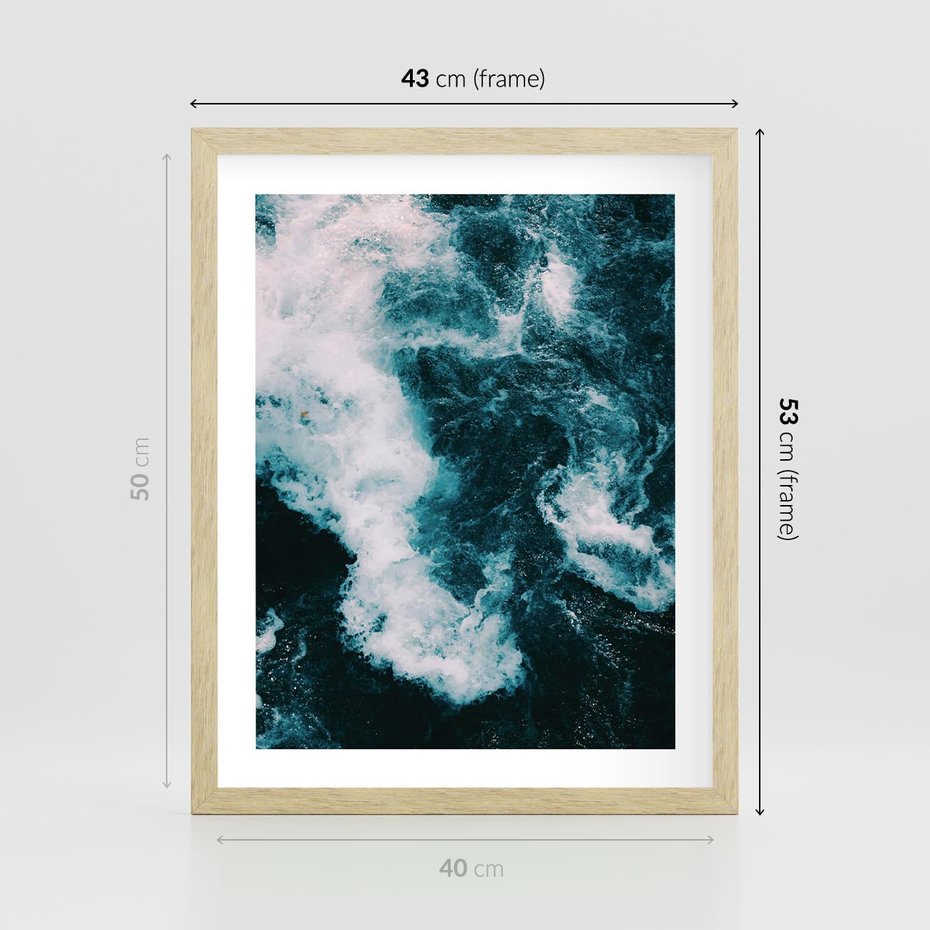 Plakat w ramie 40x50 - Fale w Odcieniach Turkusu - ocean, fale - rama drewno