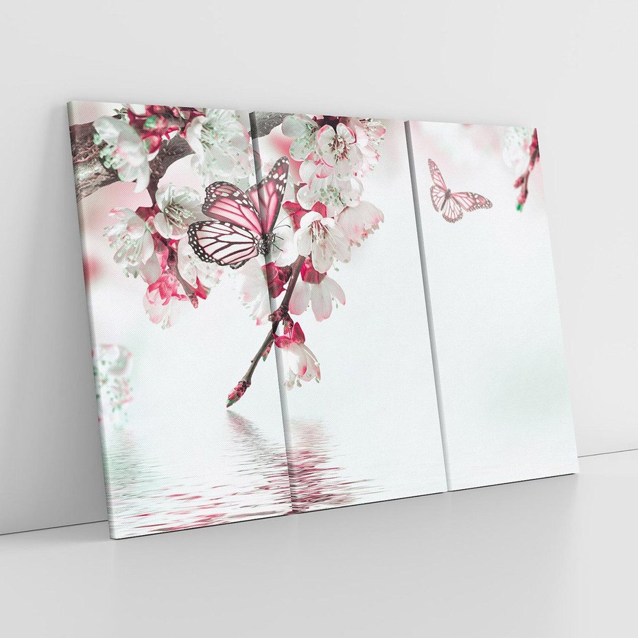 Obraz na płótnie 120x80 - Kwiatowa baśń z motylami - kwiaty, motyle