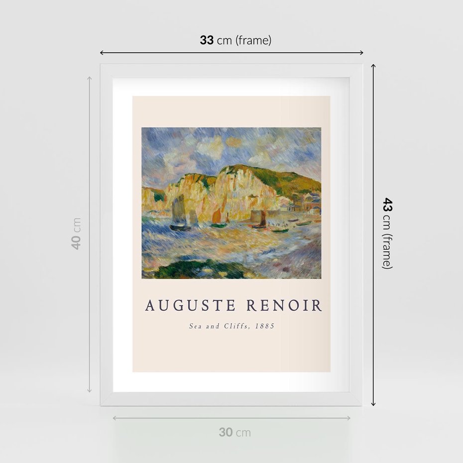Plakat w ramie 30x40 - Plakat z Reprodukcją A. Renoira - Auguste Renoir, Morze i klify - rama biała