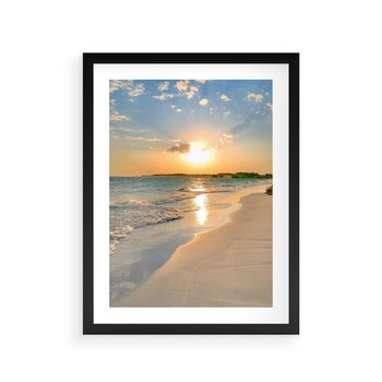 Plakat w ramie 50x70 - Zachód słońca na plaży - plaża, zachód - rama czarna