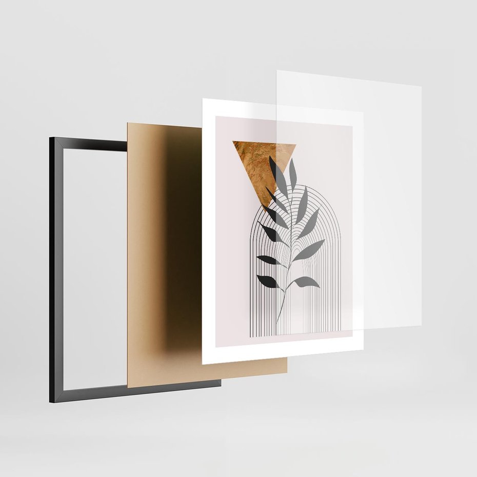 Plakat w ramie 40x50 - Geometria z Elementami Złota i Liści - grafika, złoto - rama czarna