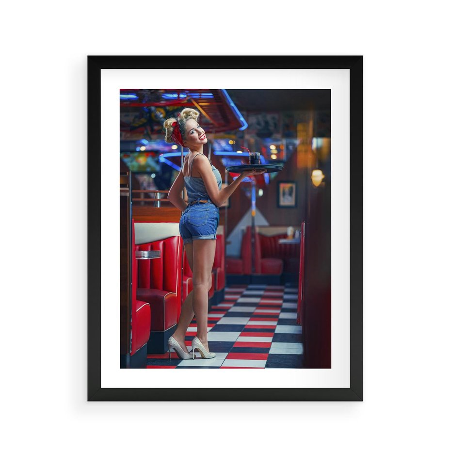 Plakat w ramie 40x50 - Czas Na Wyjątkowy Posiłek - restauracja, retro - rama czarna