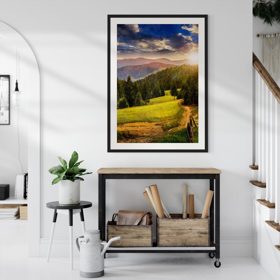 Plakat bez ramy 40x50 - Zachód słońca na łące - zachód, łąka