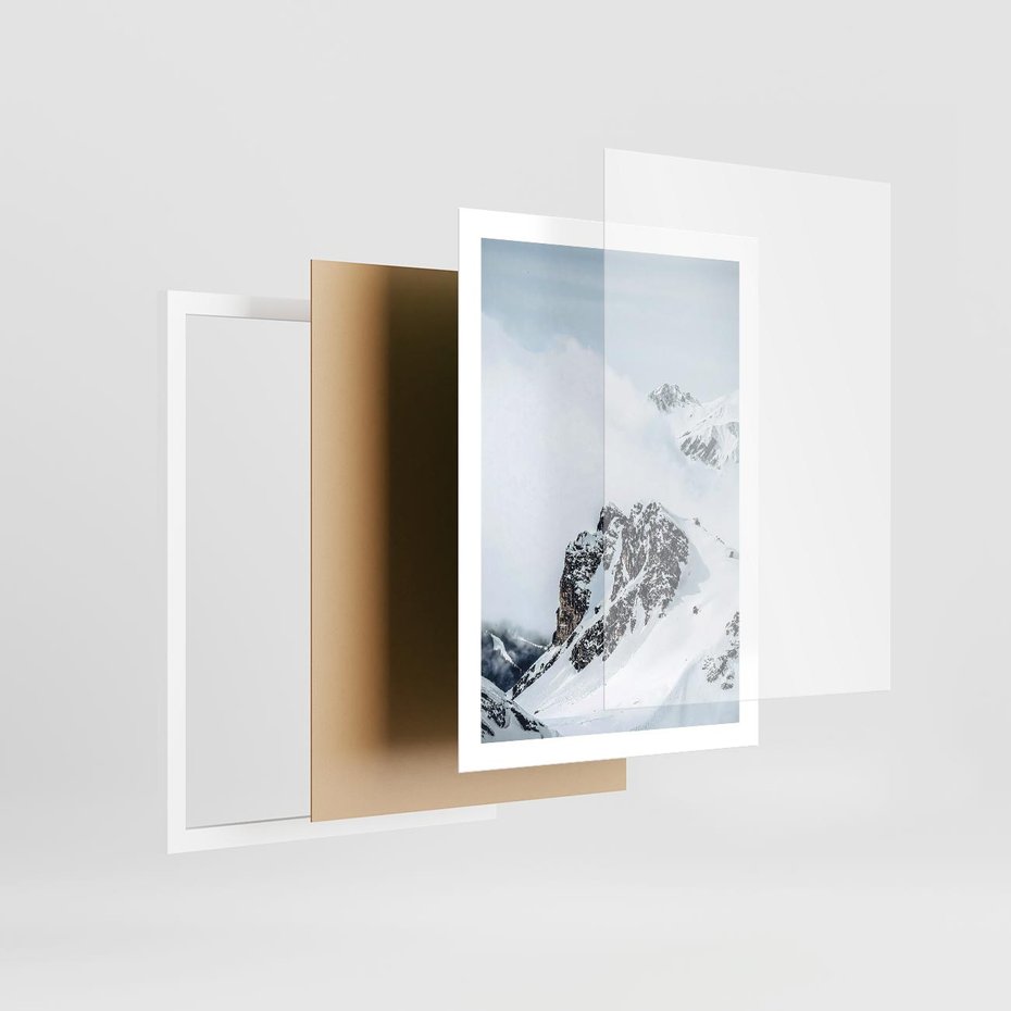 Plakat w ramie 50x70 - Górski Majestat - górskie szczyty pod śniegiem, górski krajobraz - rama biała