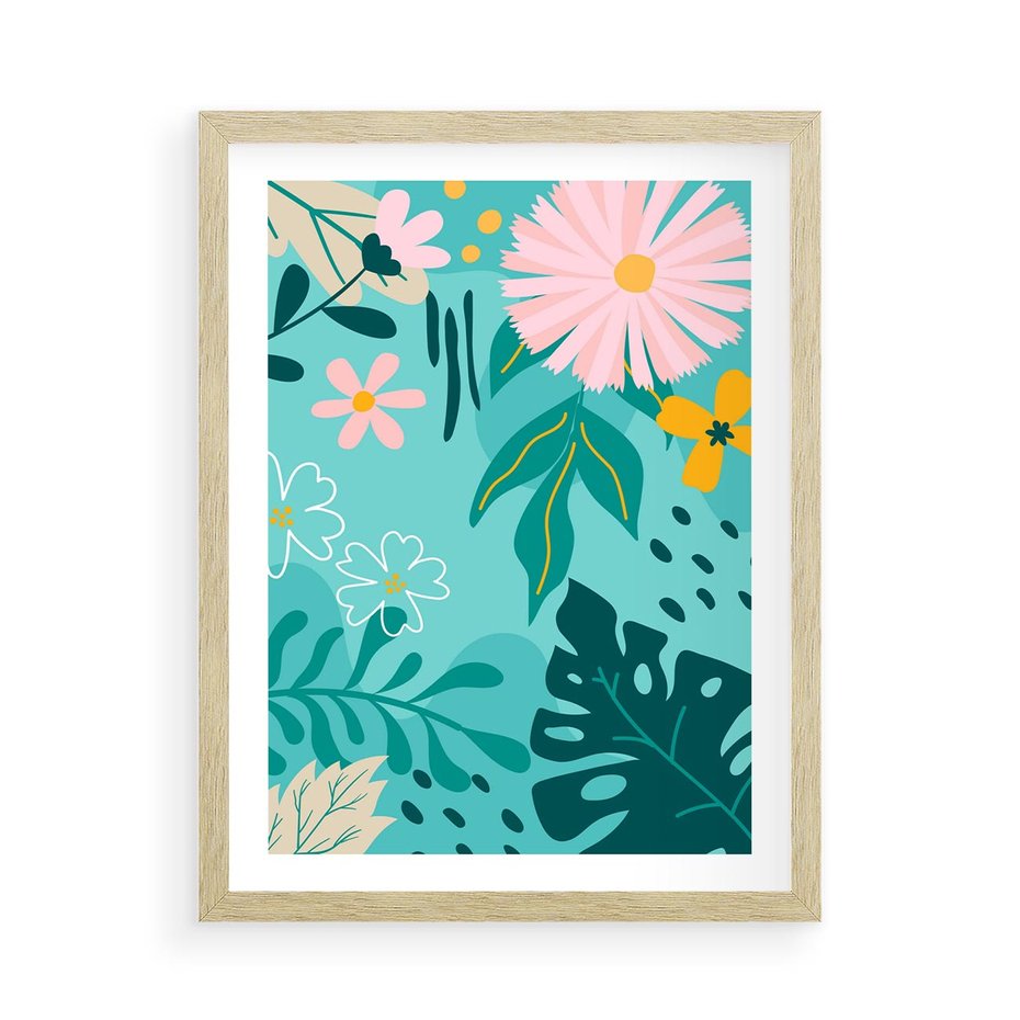 Plakat w ramie 50x70 - Kwiatowe Wibracje - pastelowa kompozycja, kwiaty - rama drewno