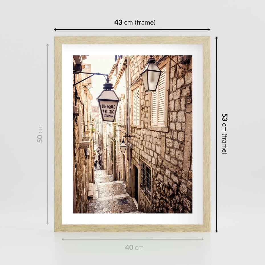 Plakat w ramie 40x50 - mistyczna podróż - uliczka, perspektywa - rama drewno