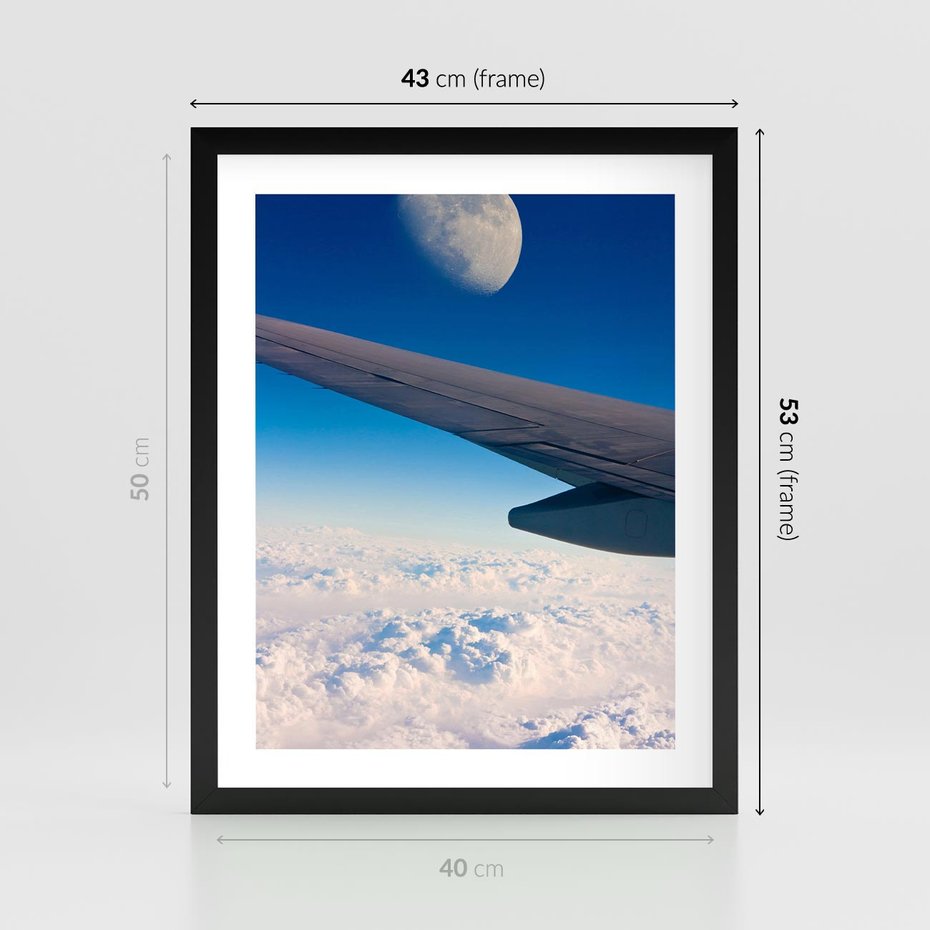 Plakat w ramie 40x50 - Samolot ku Księżycowi - samolot, ksieżyc - rama czarna