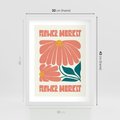 Plakat w ramie 30x40 - Retro Radość - typografia, wesołe kwiaty - rama biała