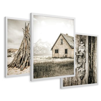 Zestaw obrazy w ramie 40x50 galeria - Chata, stara, retro, klamka - rama biała