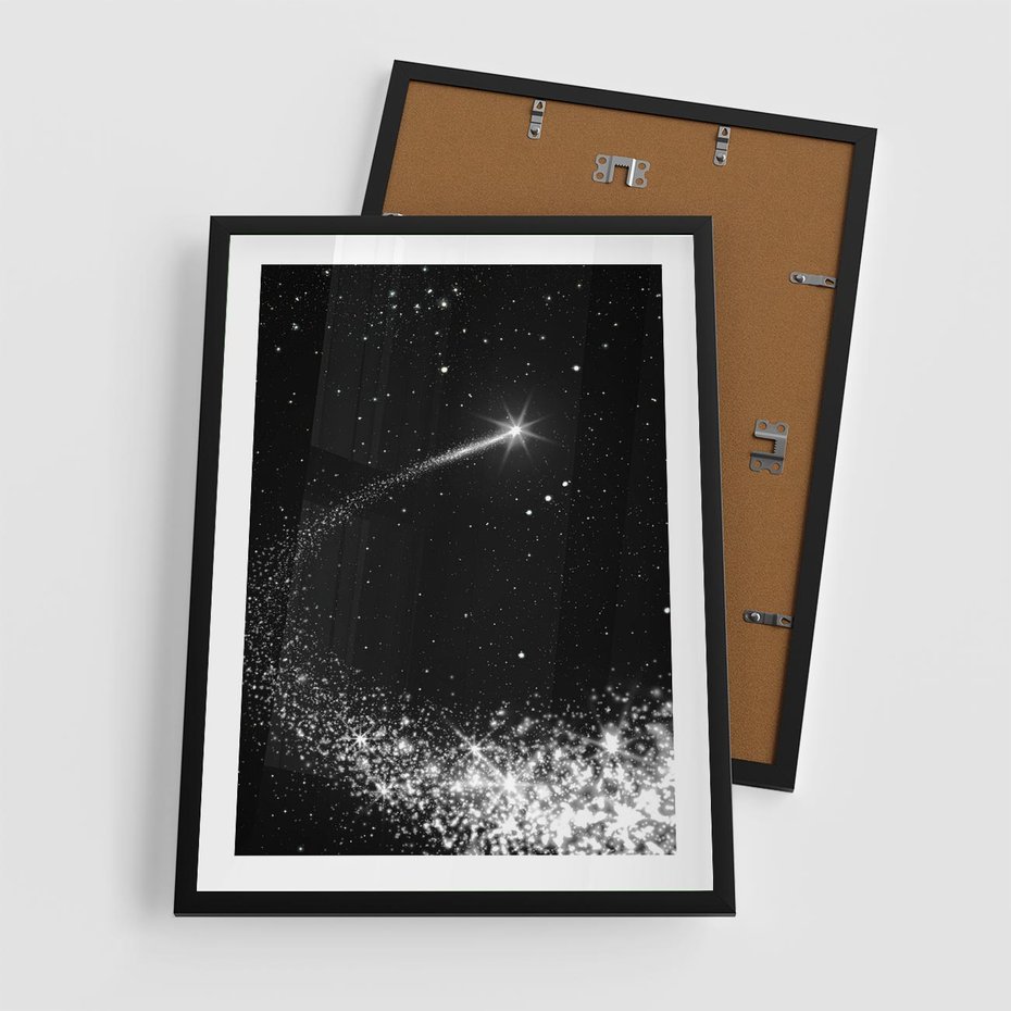 Plakat w ramie 50x70 - Kometa wśród gwiazd - kometa, gwiazdy - rama czarna