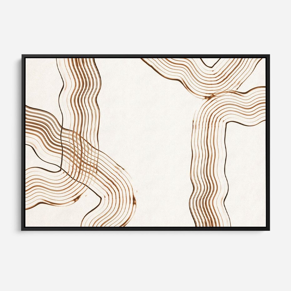 Obraz w ramie 100x70 - Ścieżki pędzla i myśli - minimalistyczna kompozycja, abstrakcyjne brązowe linie na białym tle - rama czarna