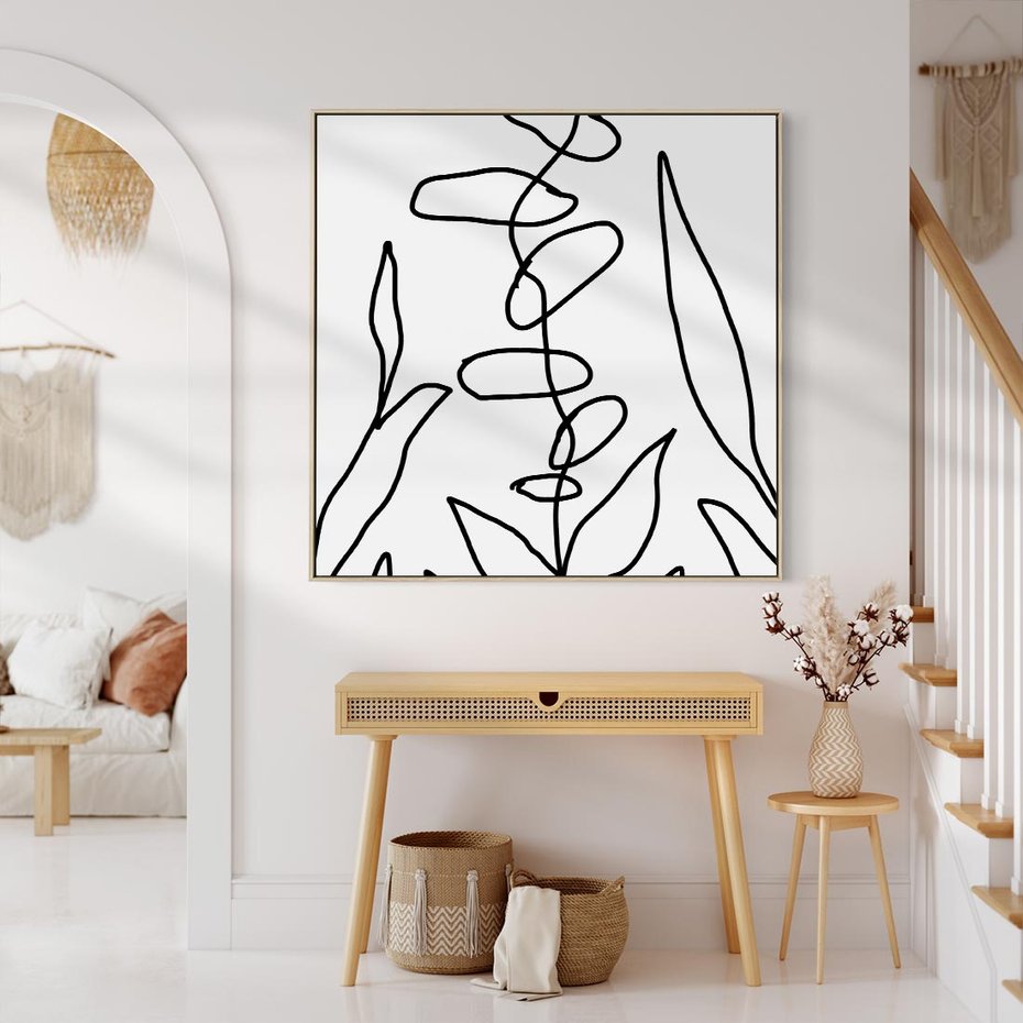 Obraz w ramie 50x50 - Liście Mocy - mroczna sztuka, minimalizm - rama drewno