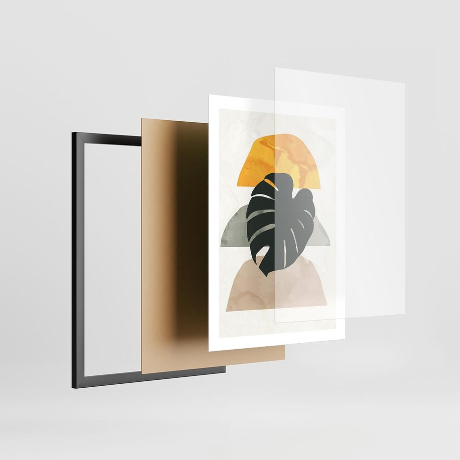 Plakat w ramie 50x70 - Monstera i Boho Elementy - grafika, boho klimat - rama czarna