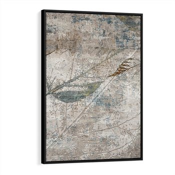 Obraz w ramie 50x70 - Betonowe Wspomnienia Liści - odciski w betonie, odbitki - rama czarna