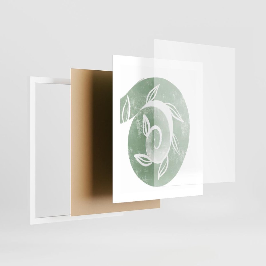 Plakat w ramie 40x50 - Zielony Świat Odpoczynku - abstrakcyjny zielony motyw, skandynawski design - rama biała