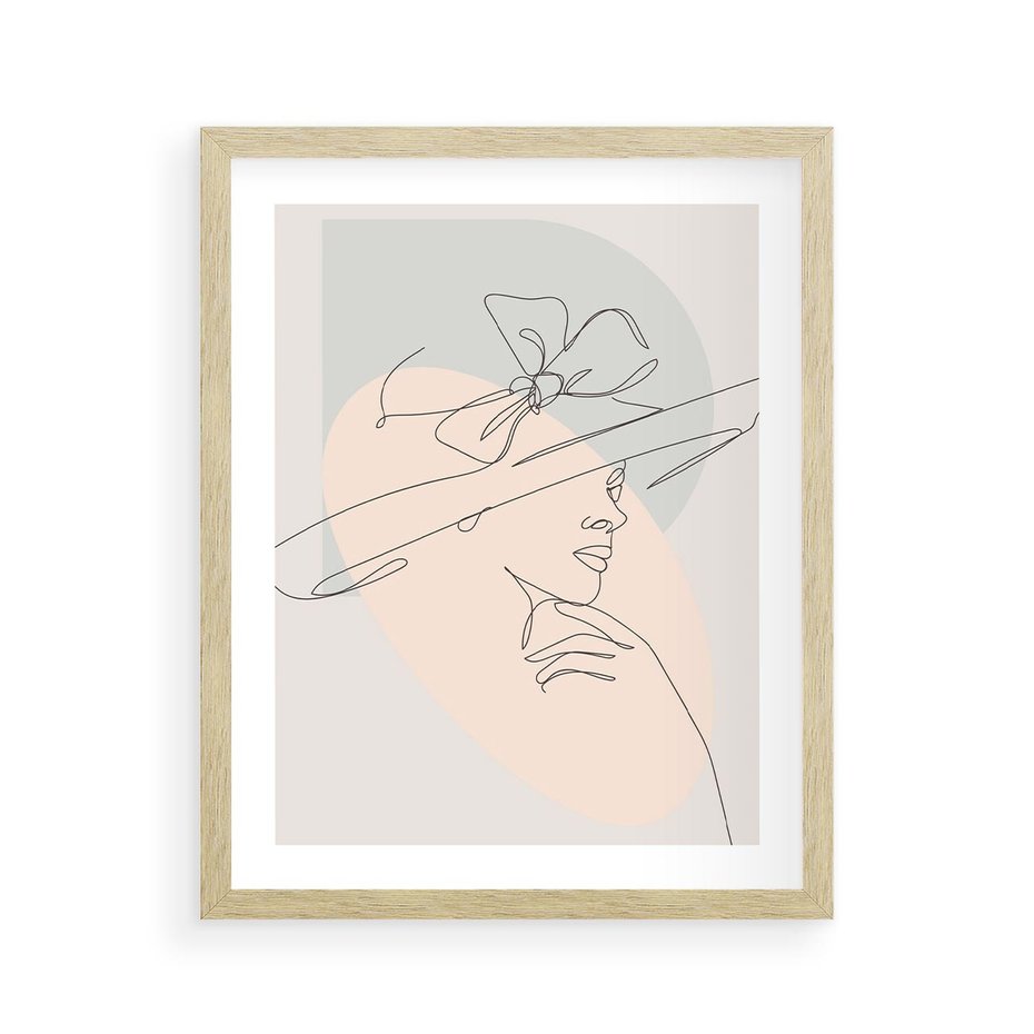 Plakat w ramie 40x50 - Twarz Kobiety w Pastelach - minimalistyczna grafika, pastelowe tłó - rama drewno