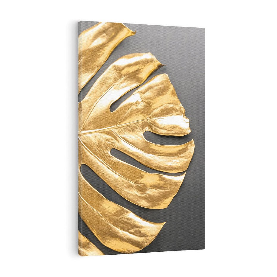 Obraz na płótnie 50x70 - Złoty Liść Monstera - złoty, liść