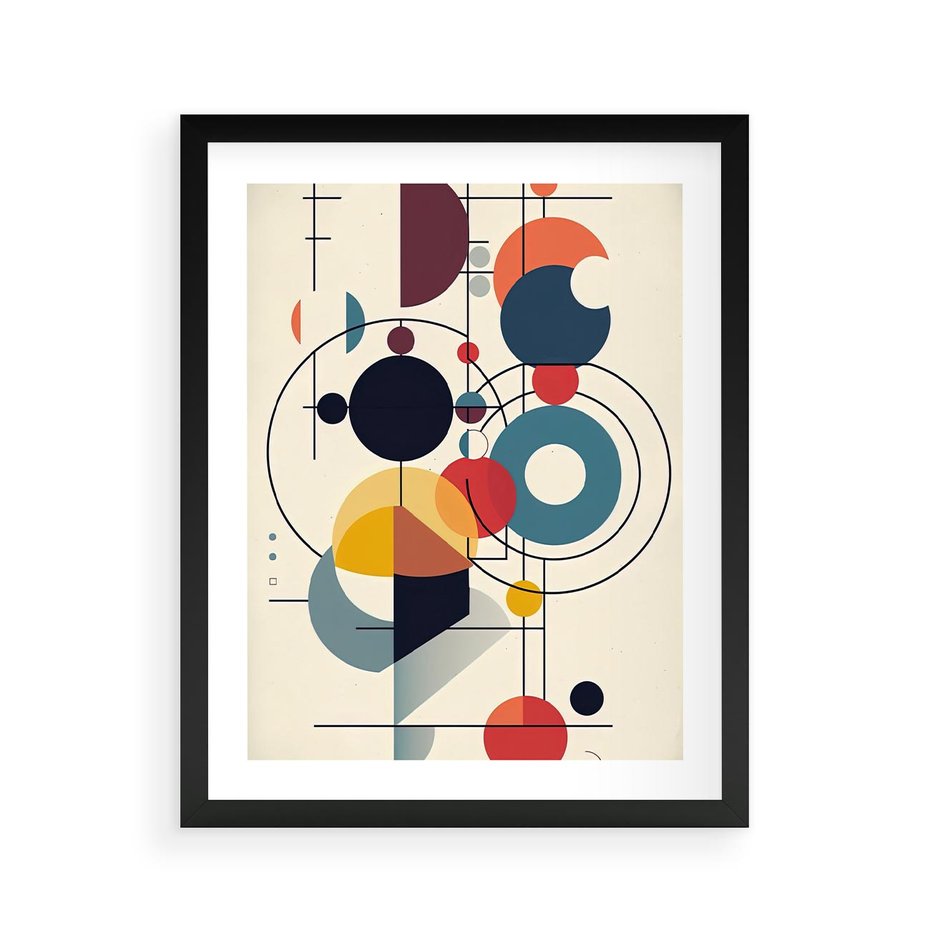 Plakat w ramie 40x50 - Rozbijające Barwne Granice - abstrakcyjna geometryczna kompozycja, koła linie - rama czarna