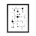 Plakat w ramie 50x70 - Nocne Zawirowania - abstrakcyjny plakat, czarne kropki i kreski - rama czarna