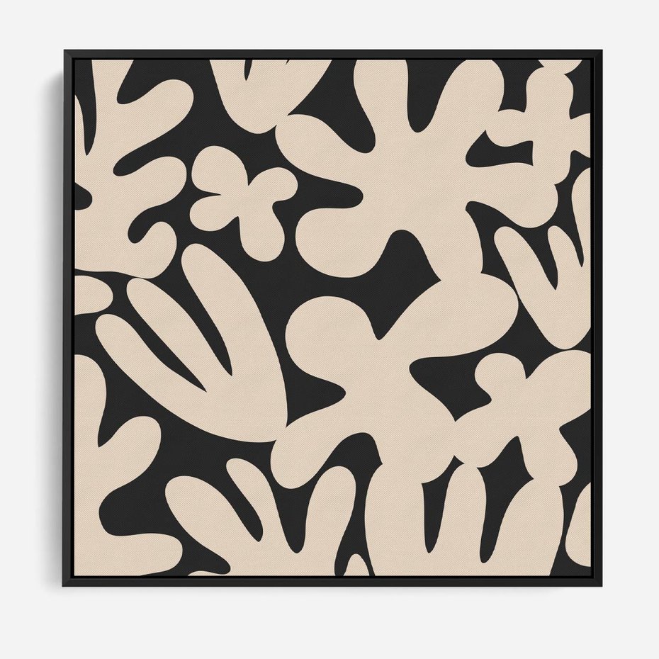 Obraz w ramie 50x50 - Księga Ukrytych Widoków - abstrakcyjne czarno białe formy, minimalizm - rama czarna