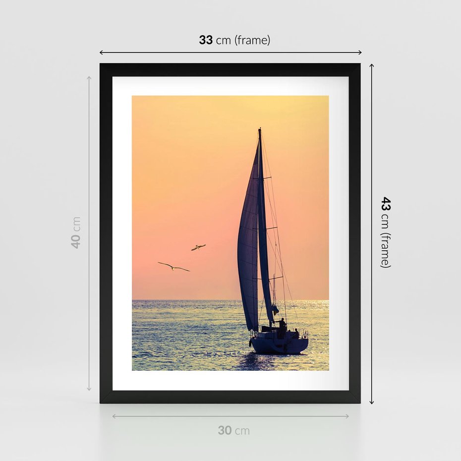 Plakat w ramie 30x40 - Żaglówka na Horyzoncie - żaglówka, jacht - rama czarna