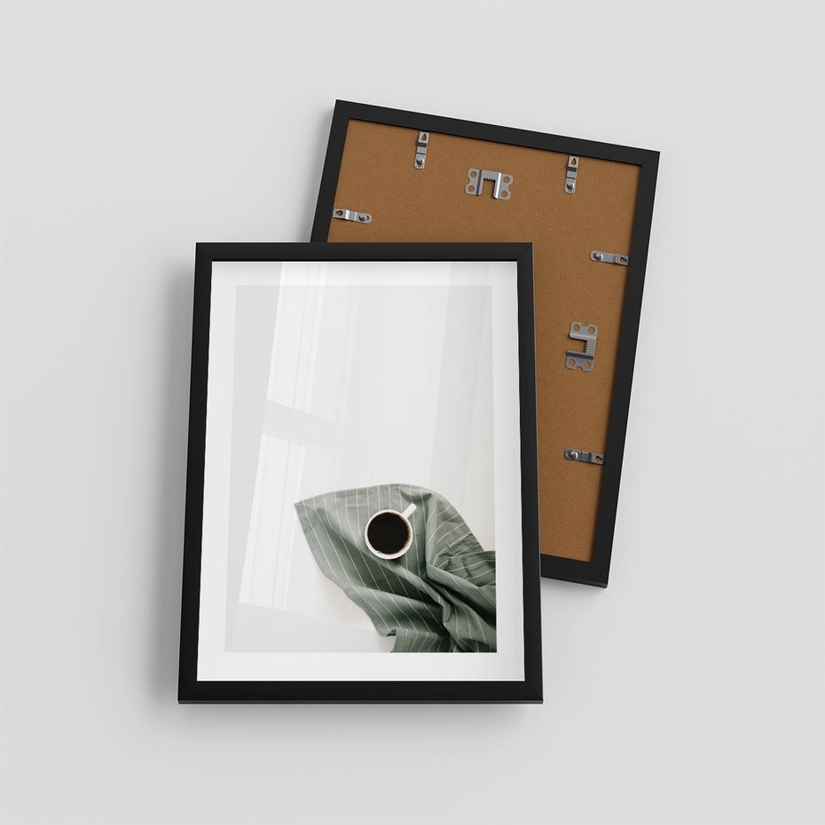 Plakat w ramie 30x40 - Poranek z Kawą - kawa, biała filiżanka - rama czarna