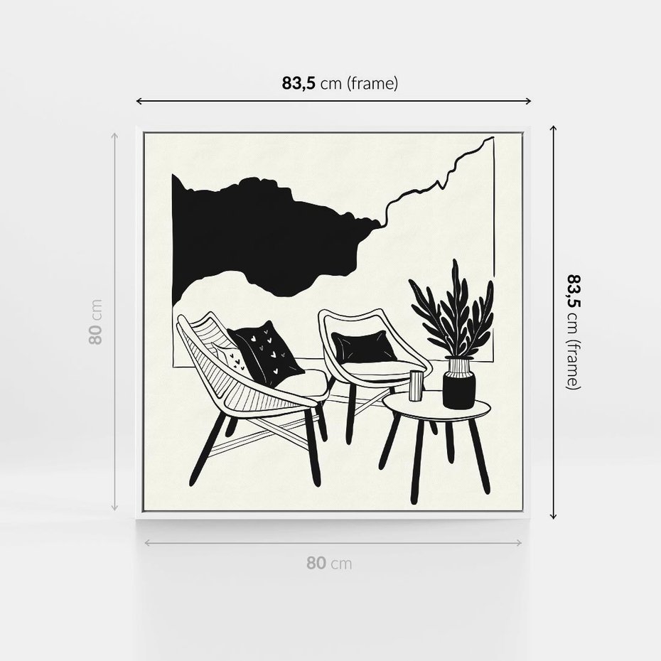 Obraz w ramie 80x80 - Boho Elegancja - boho wnętrze, salon - rama biała