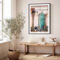 Plakat w ramie 30x40 - Deski Surfingowe w Pionie - deski surfingowe, ustawione pionowo - rama czarna