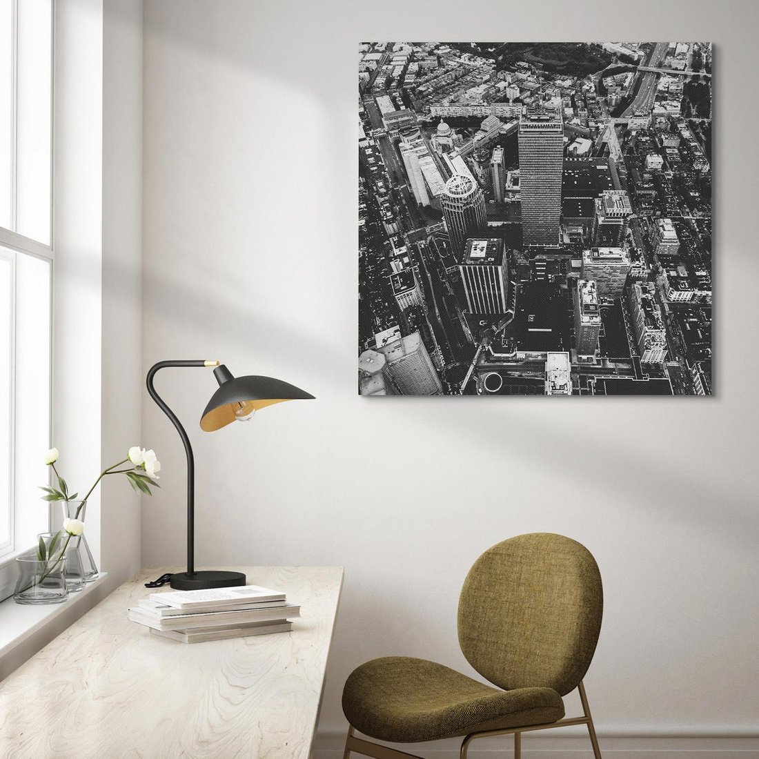 Obraz na płótnie 40x40 - Kontrastujące miasto - miasto, biało