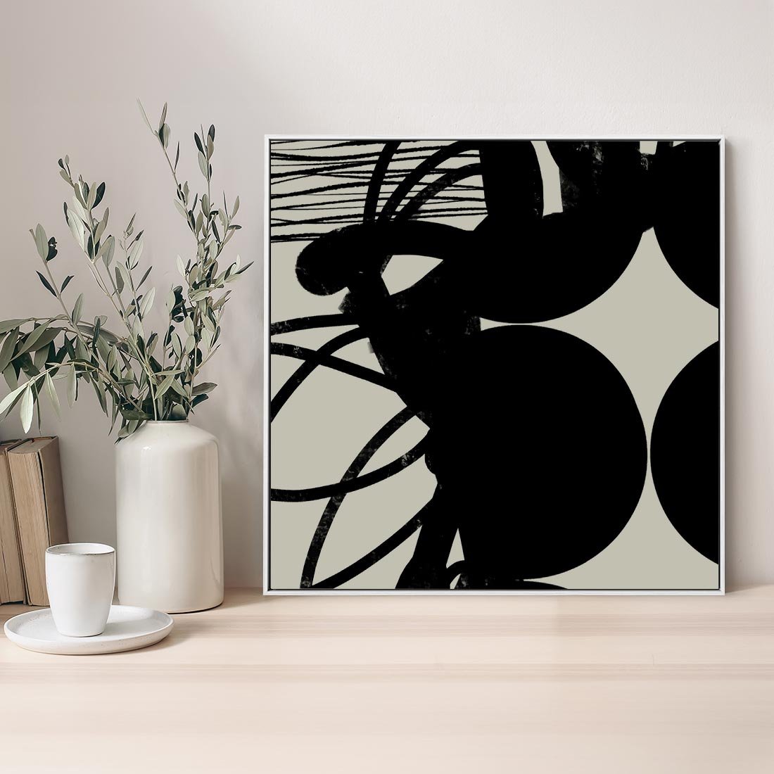 Obraz w ramie 50x50 - Modernistyczne Refleksje - abstrakcja, mroczny klimat - rama biała