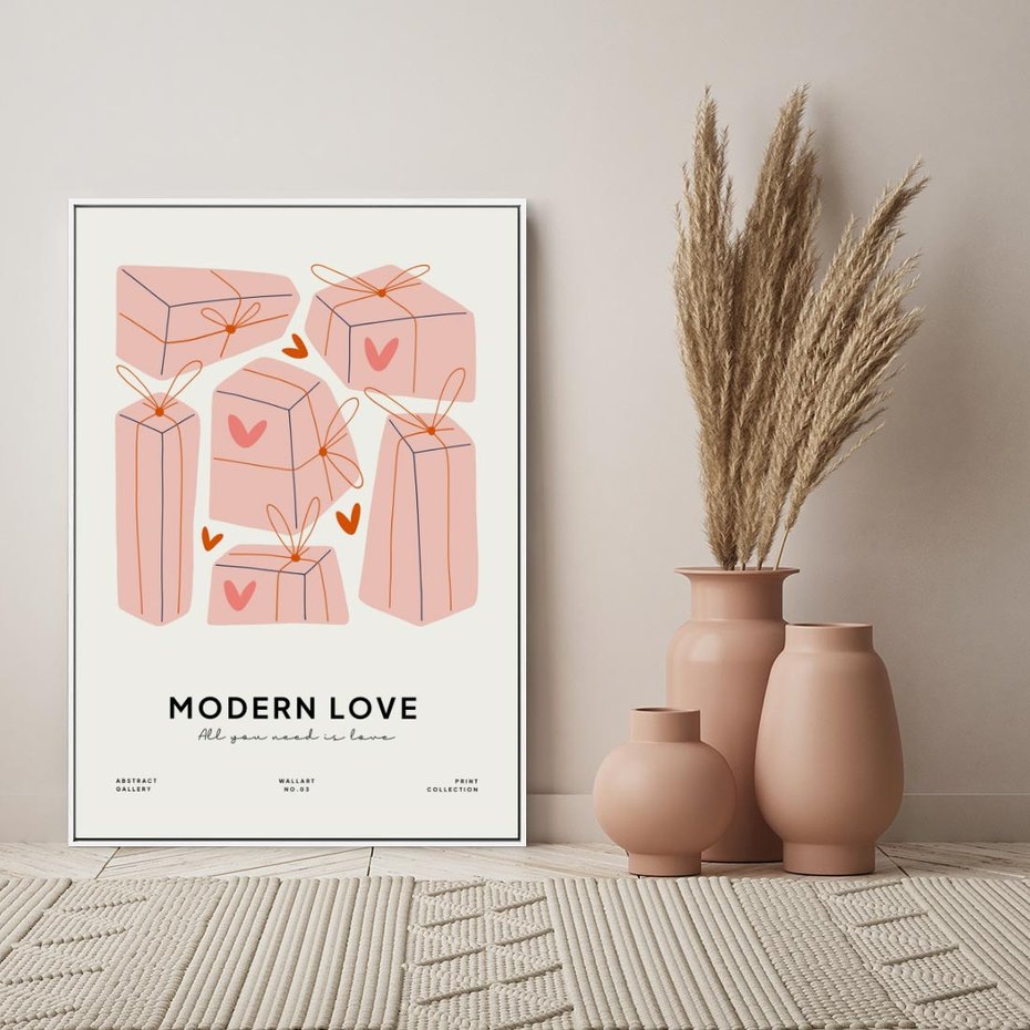 Obraz w ramie 80x120 - Nowoczesna Miłość - nowoczesna grafika, pastelowe kolory - rama biała