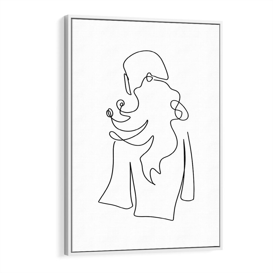 Obraz w ramie 80x120 - Zaklęte Linie - szkic kobiety, jedną linia - rama biała
