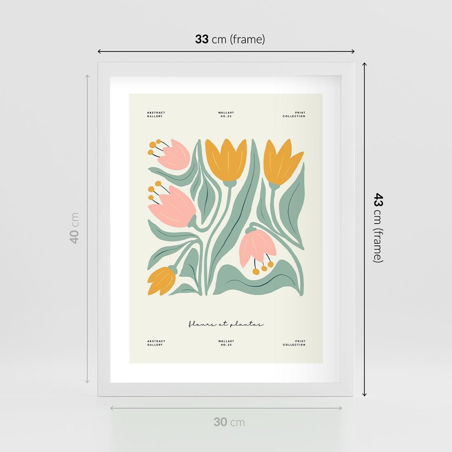 Plakat w ramie 30x40 - Tajemnicza Aura - kwiaty, nowoczesna abstrakcja - rama biała