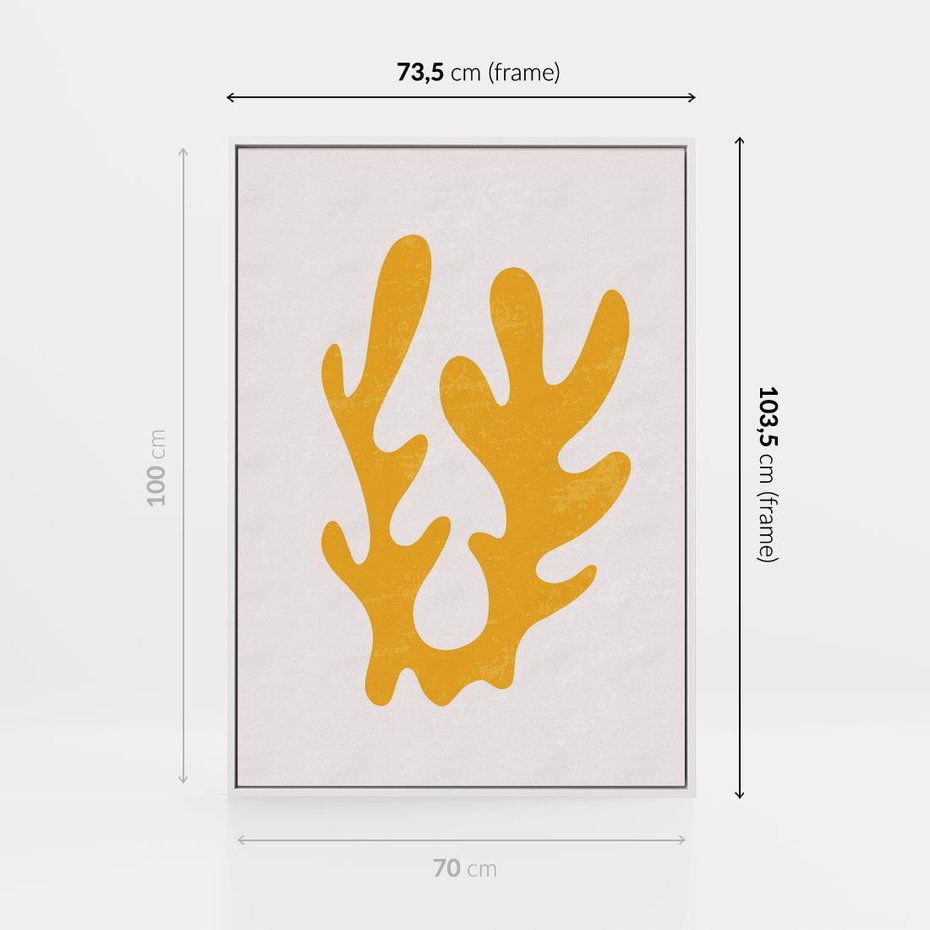 Obraz w ramie 70x100 - Abstrakcyjna Synergia - abstrakcyjna żółta forma, minimalizm - rama biała