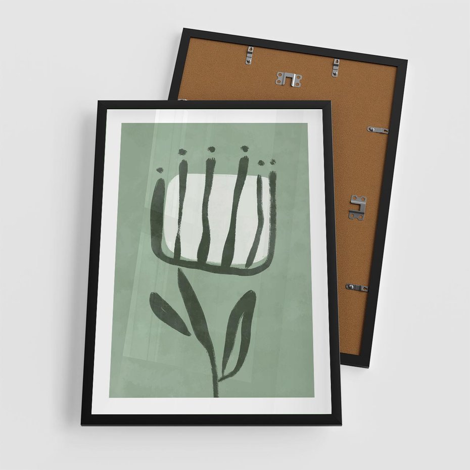 Plakat w ramie 50x70 - Objęcia Zieleni - zielona abstrakcja, zgaszona zieleń - rama czarna