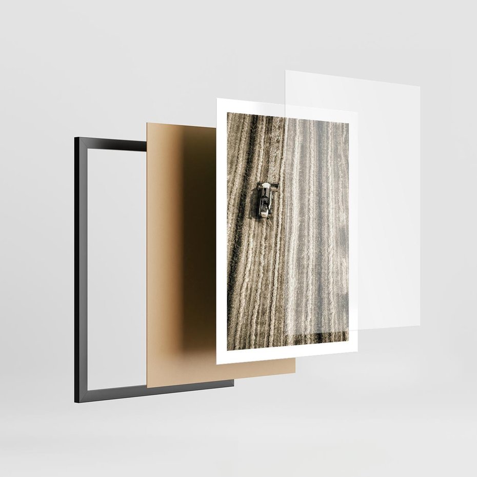 Plakat w ramie 50x70 - Sepia na Polu - kombajn, pole - rama czarna